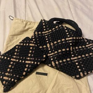 Naghedi Black and Tan Woven Tote Bag